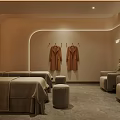 Serene SPA Sauna Interior Design With Curved Walls Ambient Lighting And Treatment Tables