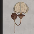 Elegant Wall Lamp With Patterned Shade Wooden Base And Golden Bracket Mounted On Wall
