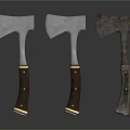 Vintage And Modern Axes With Metal Heads And Wooden Leather Wrapped Handles