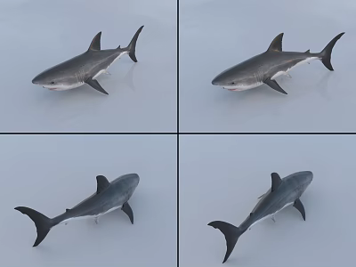 Realistic Shark Model Showcase In Four Different Angles With Detailed Features 3d model