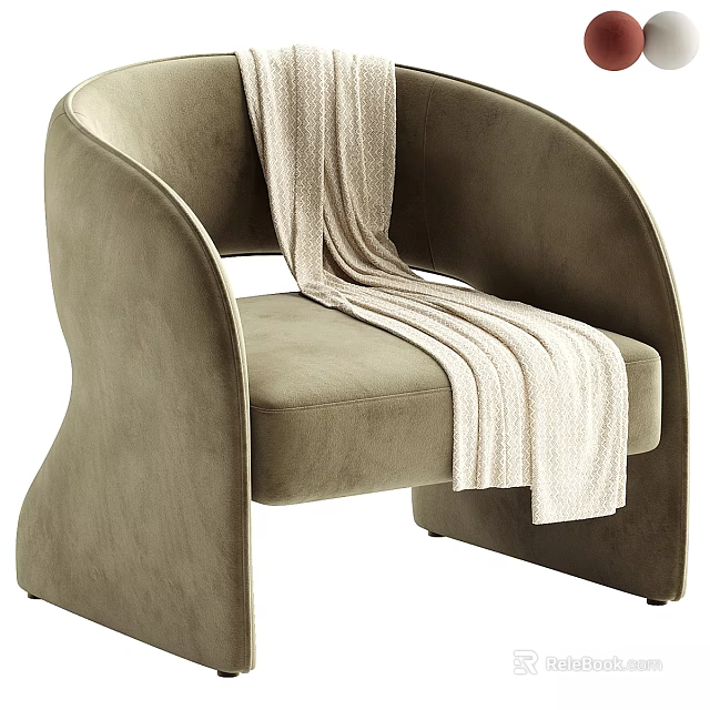 Modern Cozy Velvet Accent Chair In Neutral Tone With Knit Blanket And Curved Arms 3d model 
