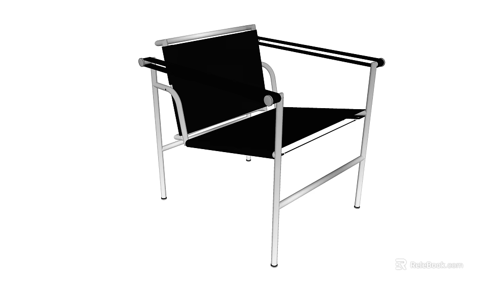 Sleek Modern Leisure Chair Design With Metal Frame And Black Seat Cushion 3d model 