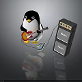 Adorable Penguin Playing Red Electric Guitar With Cable Next to Marshall Amplifier