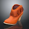 Brown Fringe Decorated Boots With Wooden Heel And White Sole Design