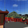 Residential Houses With Dark Roofs Lush Green Hills City Skyline Blue Sky And White Clouds