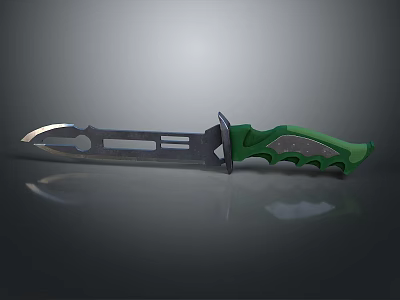 Ergonomic Modern Tactical Weapon With Green Handle And Sharp Metal Blade 3d model