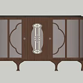 Vintage Wooden Cabinet With Glass Doors And Carved Curved Legs Design