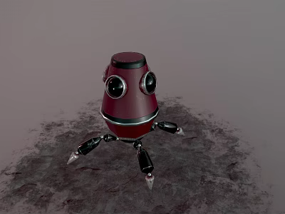 Red Small Robot Creature With Black Eyes And Metal Legs On Ground 3d model