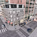 Urban Commercial Street With Historic Buildings Shops Traffic Lights And Pedestrian Crosswalk