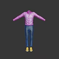 Men's Blue Striped Shirt With Dark Striped Trousers And Red Shoes Fashion Outfit