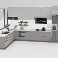 Modern Kitchen Design With Gray Cabinets Island Countertop And Stainless Steel Appliances