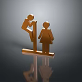 Golden Male Female Symbols Featuring Climbing Man Standing Woman On Platform With Dark Background Reflection