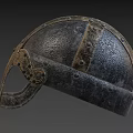 Medieval Vintage Helmet With Metal Construction Leather Accents And Rivet Details