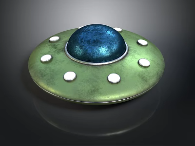 Detailed Green UFO With Shiny Blue Dome And White Circular Spots In Cosmic Background 3d model