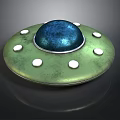 Detailed Green UFO With Shiny Blue Dome And White Circular Spots In Cosmic Background