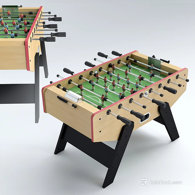 Foosball Table Recreational Equipment With Wooden Frame Black Legs Player Rods And Green Surface 3d model 