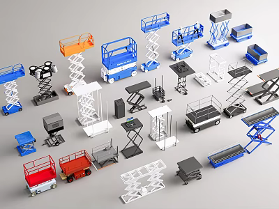 Diverse Industrial Lifting Equipment With Scissor Lifts Mobile Platforms And Aerial Devices 3d model