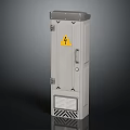 Gray Electrical Enclosure With Yellow Lightning Warning Sign Lockable Door And Ventilation Grill