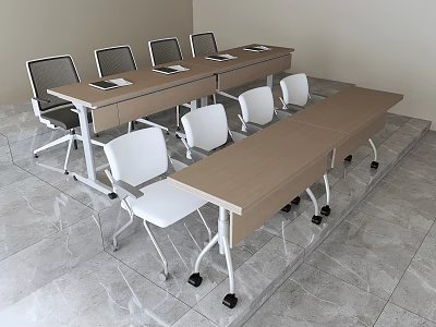 Modern Light Wood Conference Table With White Frame And Office Chairs In Meeting Room 3d model