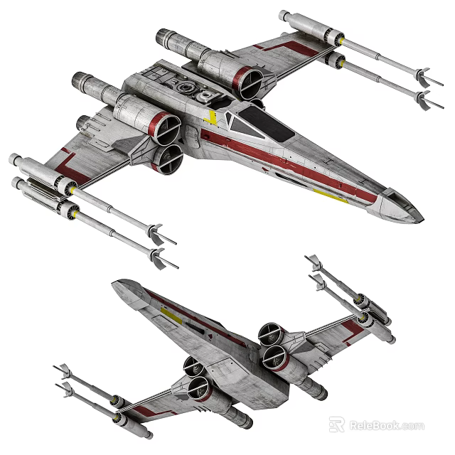 Detailed Futuristic X Wing Fighter Starfighter With Engines And Laser Cannons 3d model 