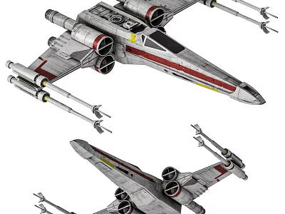Detailed Futuristic X Wing Fighter Starfighter With Engines And Laser Cannons 3d model