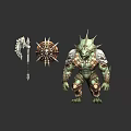 Game and Movie Character Armored Reptilian Creature with Spiked Axe and Shield