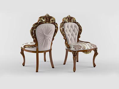 Ornate Dining Chairs With Carved Wooden Frame And Upholstered Fabric Seats 3d model