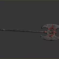 Fantasy Double Bladed Battle Axe With Red Glowing Patterns And Metal Handle 3d model