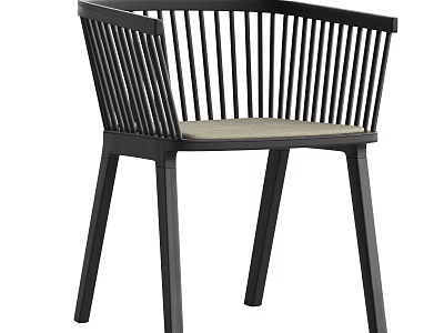 Modern Dark Wooden Dining Chair With Slatted Back And Light Upholstered Seat 3d model