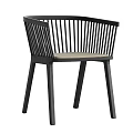 Modern Dark Wooden Dining Chair With Slatted Back And Light Upholstered Seat