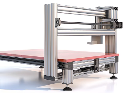 Commercial Industrial Equipment with Aluminum Metal Frame and Red Work Platform Sturdy Structure 3d model