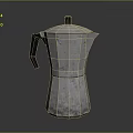 Shiny Silver Moka Pot With Black Handle On Reflective Surface