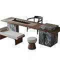 Modern Tea Table and Chair Combination Tea Table Stool Bench Tea Set 3d model