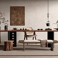Wind Tea Table and Chair Combination Tea Table Tea Set Low Stool Vase Floriculture 3d model