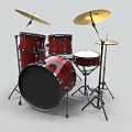 Red Musical Instrument Drum Set With Drums Cymbals And Stool On Stand