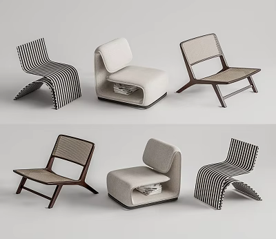 Modern Accent Chairs With Striped Patterns Wooden Frames And Upholstered Seats 3d model