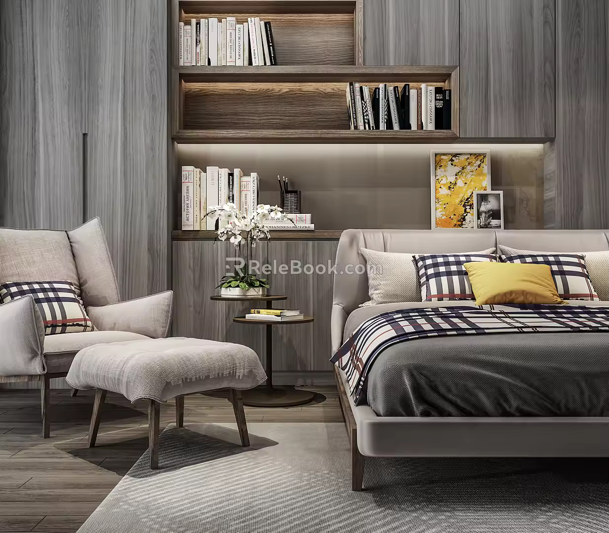Nordic Background Double Bedding Lounge Chair Combination 3d model