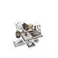 Modern Decorative Ornament Combination With Vases Candles Glasses And Stacked Books On Tray