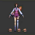 Colorful Game Movie Character In Pink Purple Outfit With Twin Tails And Cake Items
