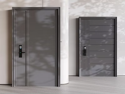 Modern Gray Security Doors With Smart Locks And Different Panel Designs In Interior 3d model