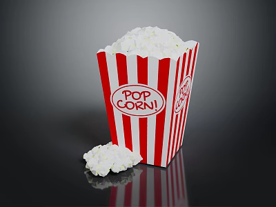 Corn Plant Popcorn in Red White Striped Box with Scattered Kernels 3d model