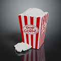 Corn Plant Popcorn in Red White Striped Box with Scattered Kernels 3d model