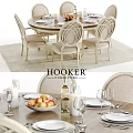 Elegant Dining Table Set With Upholstered Chairs Tableware Fruits And Wine Glasses 3d model