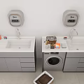 Modern Double Washbasin Vanity With Automatic Hand Dryers Toiletries And Storage Drawers