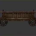 Vintage Wooden Cart With Large Spoked Wheels And Rustic Open Structure