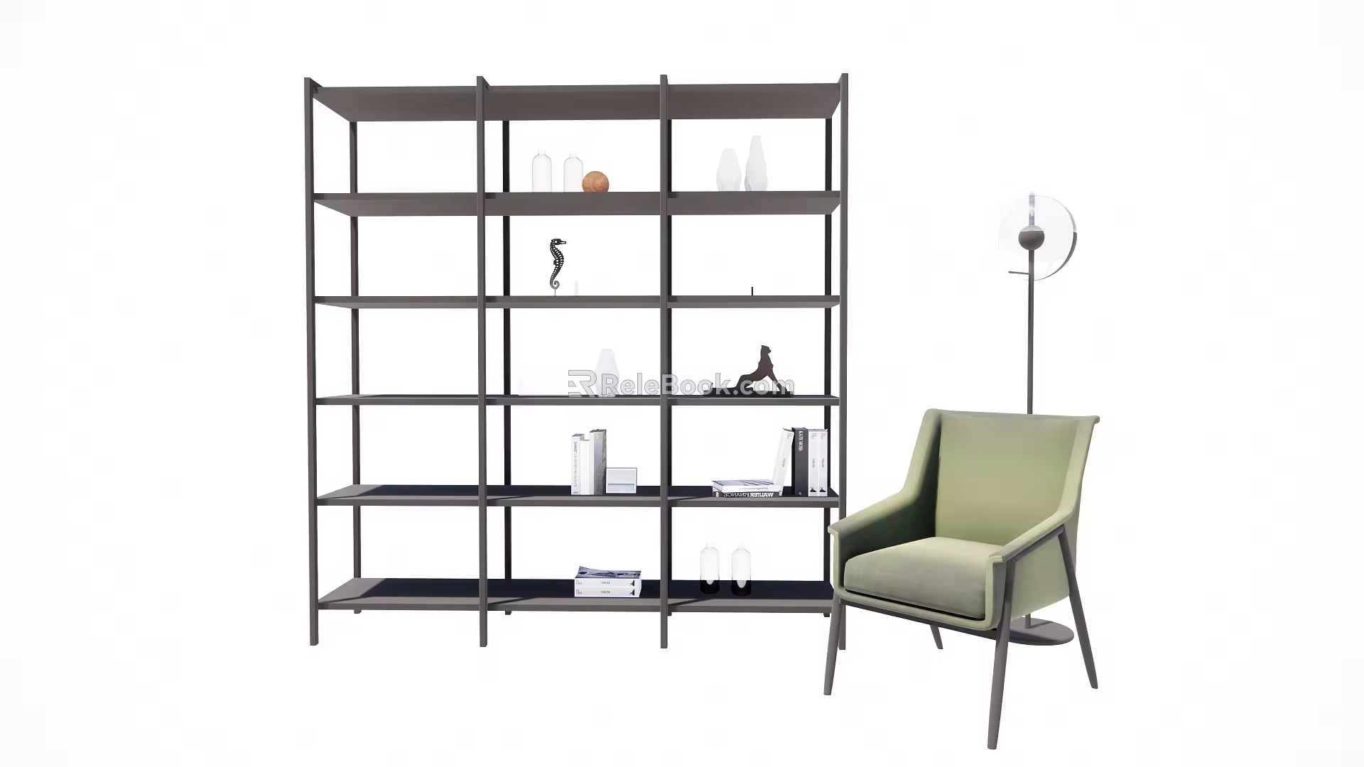 Modern single sofa single chair bookcase combination 3d model