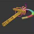 Golden Weapon Design With Metallic Finish And Black Hose Attachment Detail