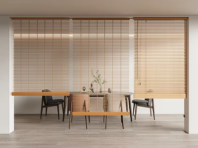 Light Wood Wooden Blinds In Modern Interior Room With Table And Chairs 3d model