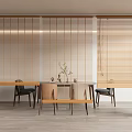 Light Wood Wooden Blinds In Modern Interior Room With Table And Chairs
