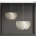 Two Modern Striped Pendant Lights Hanging On Dark Wall Interior Design